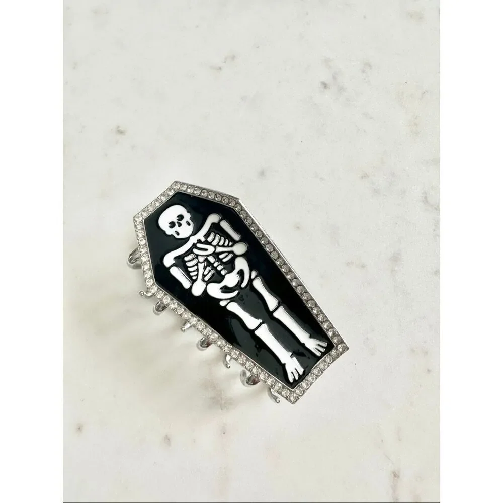 Skeleton Coffin Rhinestone Hair Claw Clip Goth Halloween NWT